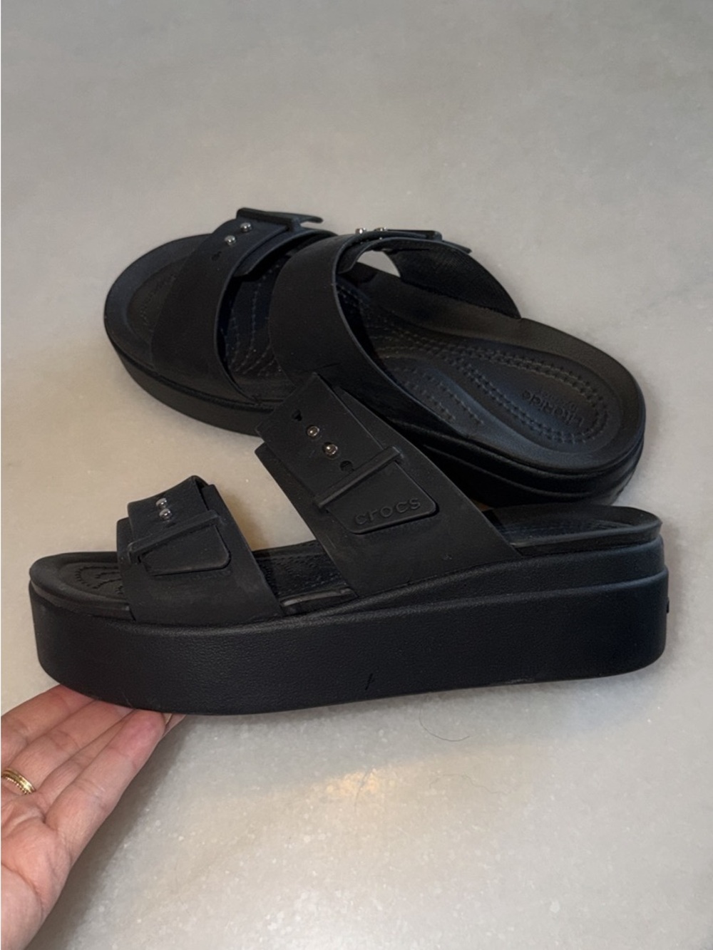 CROCS Women’s Black Platform Double-Band Slide Sandals